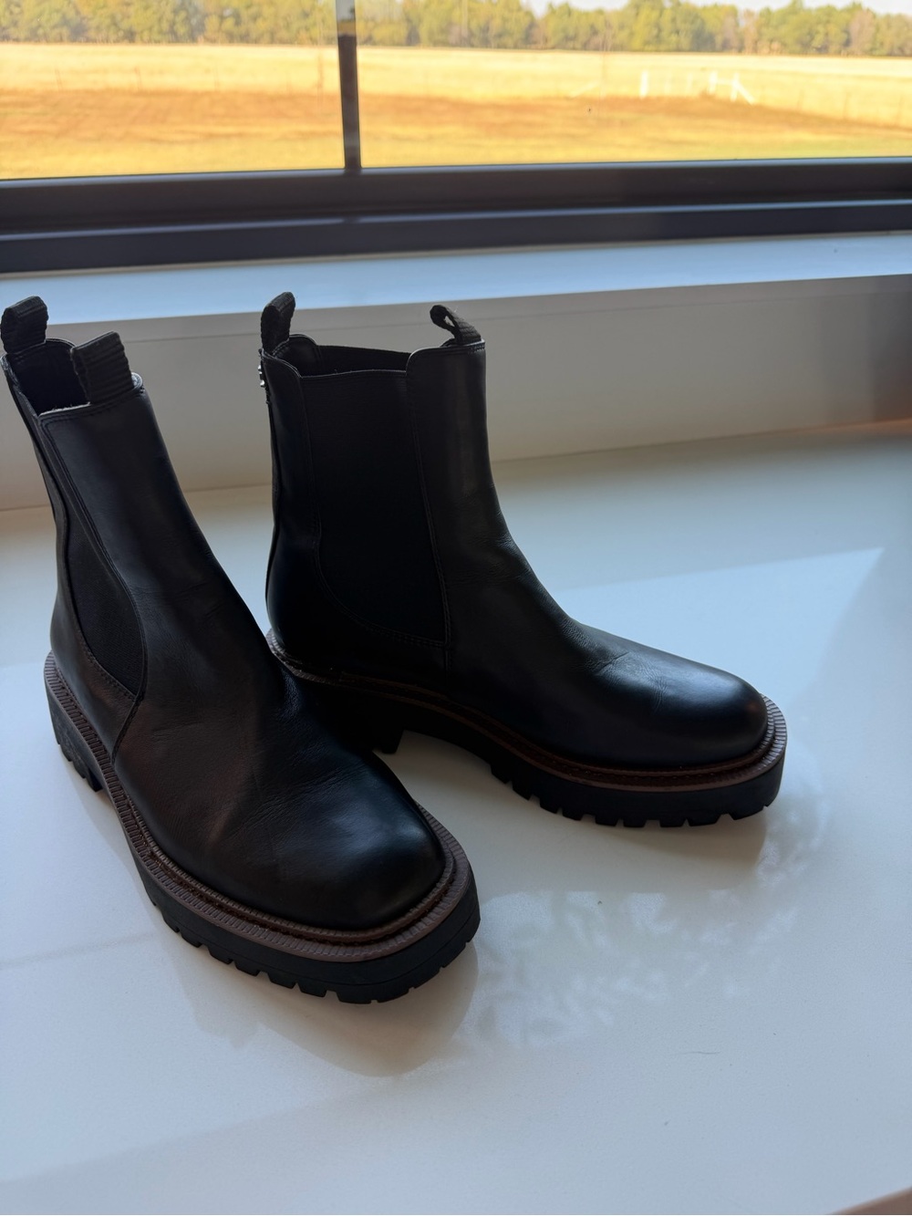 Sam Edelman Black Leather Lug Chelsea Booties